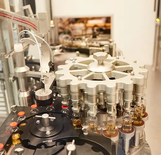 Rotary filling machine capping sterile vials on the Warsaw injectable line